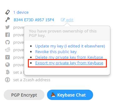 Export private key from keybase